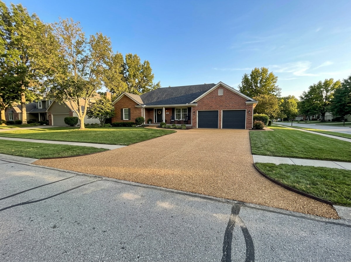 Finished driveway resurfaced with crushed granite in a Valley Center, KS neighborhood