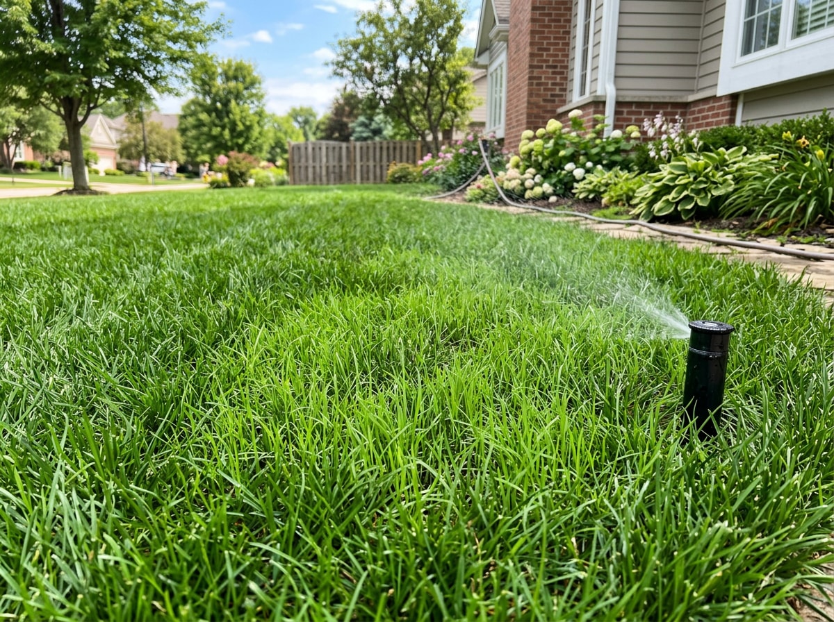 Lush green lawn after professional lawn seeding services in Maize, KS