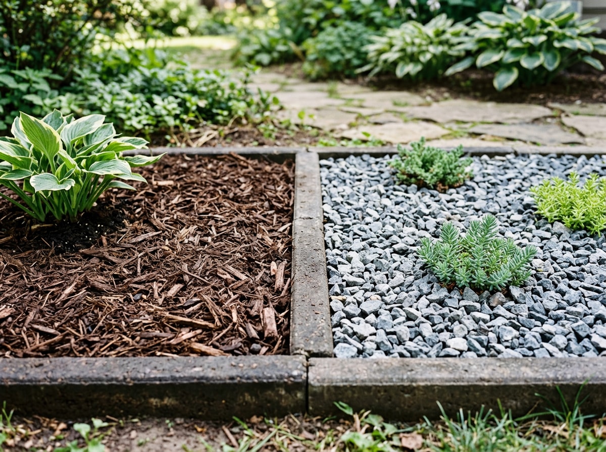Side-by-side comparison table of organic mulch price versus inorganic mulch cost per cubic yard
